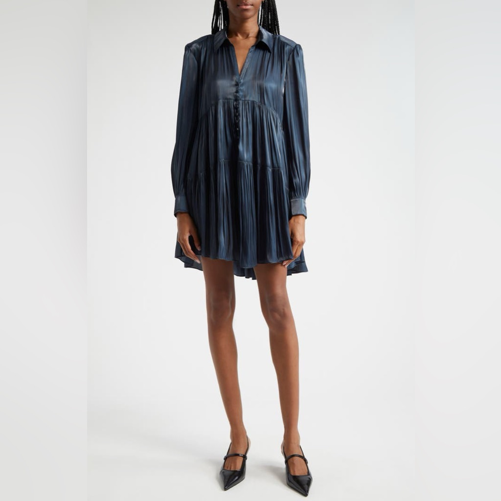Nwt Cinq A Sept Midnight Lilly Long Sleeve Shirtdress Size 4